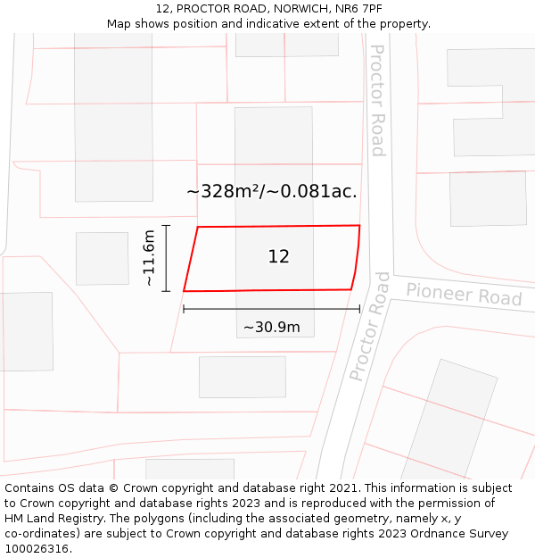 12, PROCTOR ROAD, NORWICH, NR6 7PF: Plot and title map