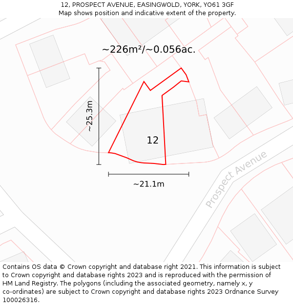 12, PROSPECT AVENUE, EASINGWOLD, YORK, YO61 3GF: Plot and title map