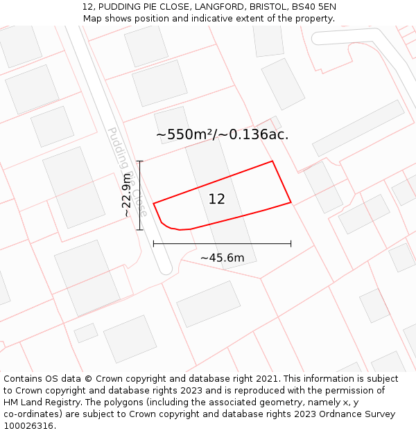 12, PUDDING PIE CLOSE, LANGFORD, BRISTOL, BS40 5EN: Plot and title map