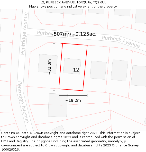 12, PURBECK AVENUE, TORQUAY, TQ2 6UL: Plot and title map