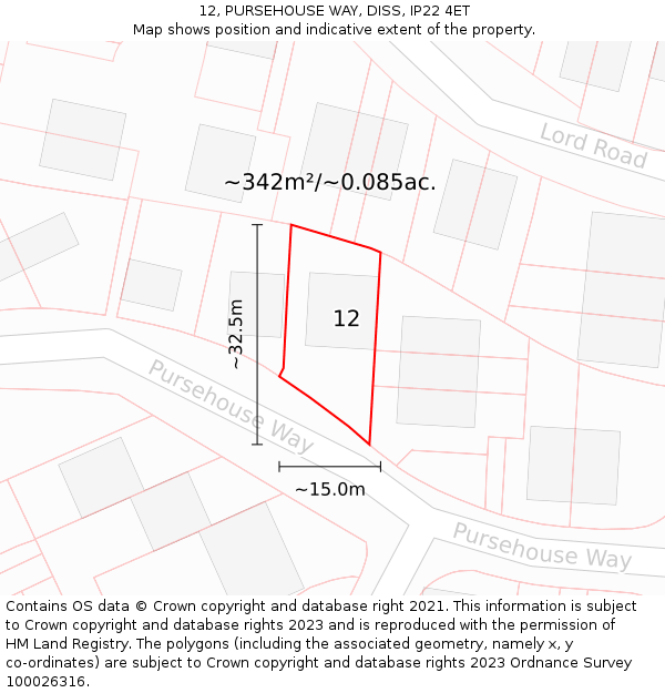 12, PURSEHOUSE WAY, DISS, IP22 4ET: Plot and title map