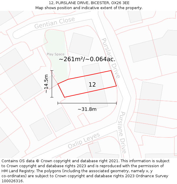 12, PURSLANE DRIVE, BICESTER, OX26 3EE: Plot and title map