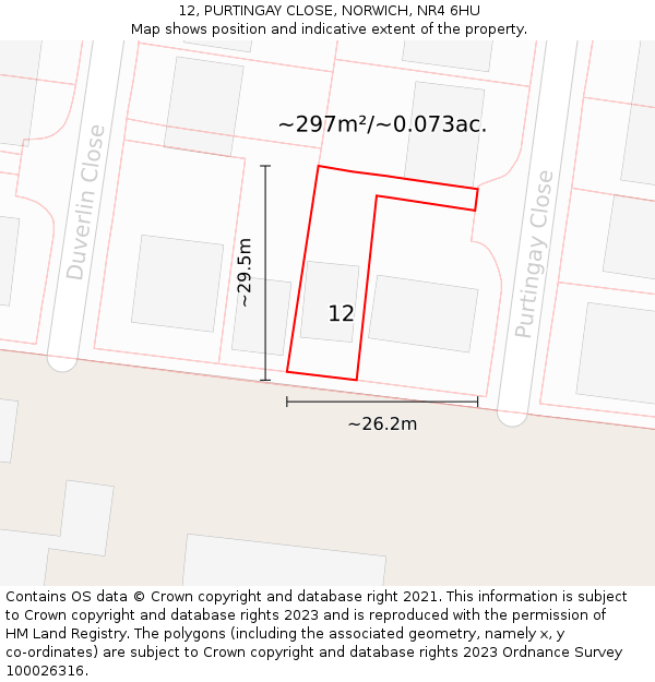 12, PURTINGAY CLOSE, NORWICH, NR4 6HU: Plot and title map