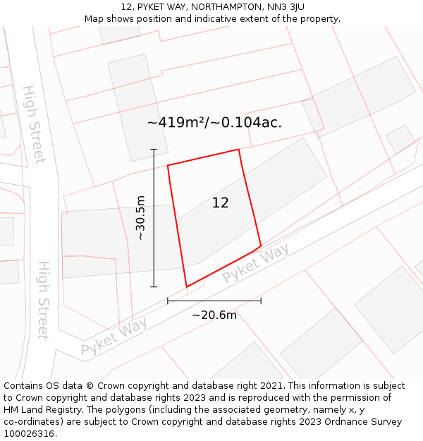 12, PYKET WAY, NORTHAMPTON, NN3 3JU: Plot and title map