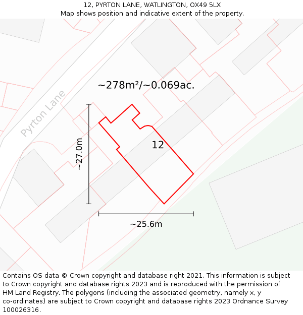 12, PYRTON LANE, WATLINGTON, OX49 5LX: Plot and title map