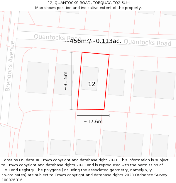 12, QUANTOCKS ROAD, TORQUAY, TQ2 6UH: Plot and title map