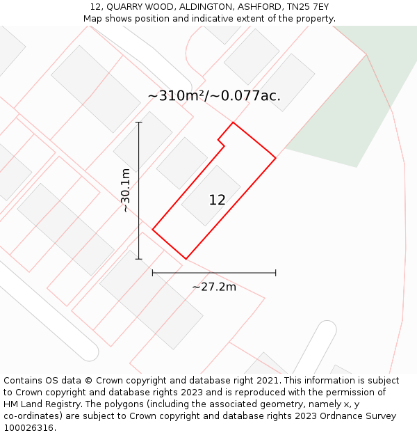 12, QUARRY WOOD, ALDINGTON, ASHFORD, TN25 7EY: Plot and title map