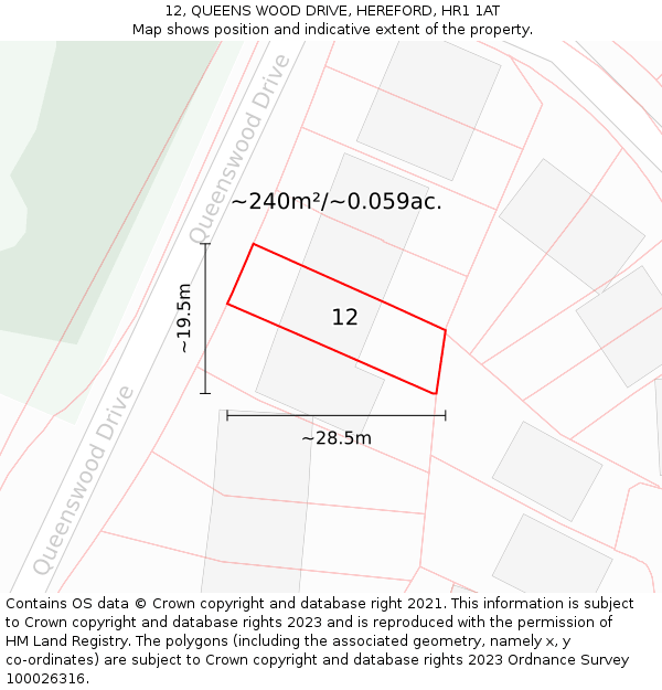 12, QUEENS WOOD DRIVE, HEREFORD, HR1 1AT: Plot and title map