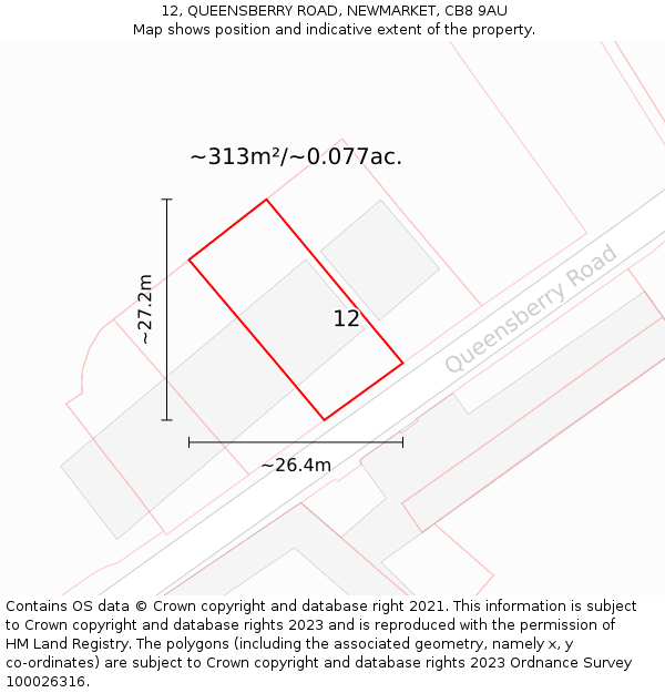 12, QUEENSBERRY ROAD, NEWMARKET, CB8 9AU: Plot and title map