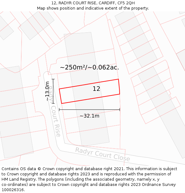 12, RADYR COURT RISE, CARDIFF, CF5 2QH: Plot and title map