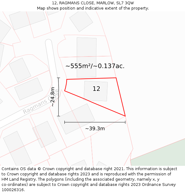 12, RAGMANS CLOSE, MARLOW, SL7 3QW: Plot and title map
