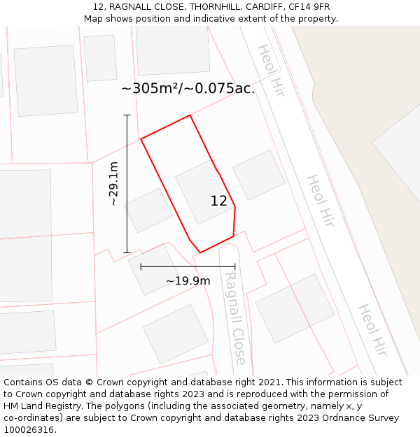 12, RAGNALL CLOSE, THORNHILL, CARDIFF, CF14 9FR: Plot and title map
