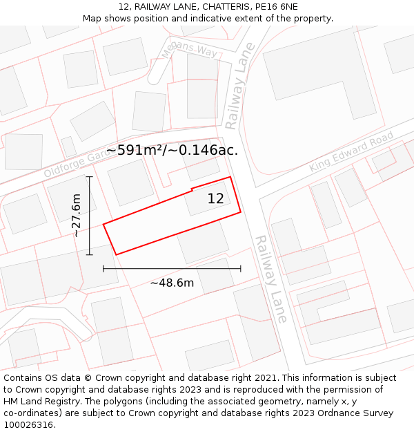 12, RAILWAY LANE, CHATTERIS, PE16 6NE: Plot and title map
