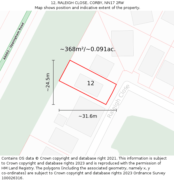 12, RALEIGH CLOSE, CORBY, NN17 2RW: Plot and title map
