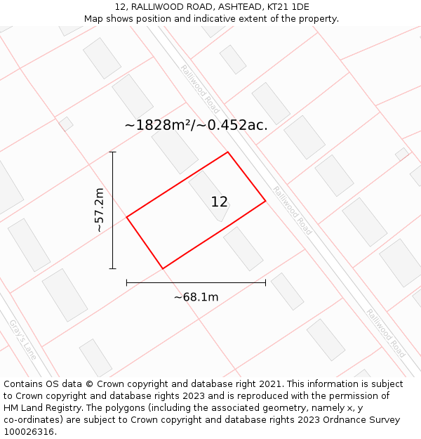 12, RALLIWOOD ROAD, ASHTEAD, KT21 1DE: Plot and title map
