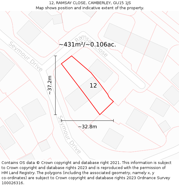 12, RAMSAY CLOSE, CAMBERLEY, GU15 1JS: Plot and title map