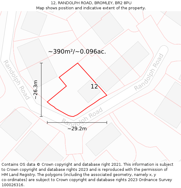 12, RANDOLPH ROAD, BROMLEY, BR2 8PU: Plot and title map
