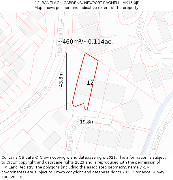 12, RANELAGH GARDENS, NEWPORT PAGNELL, MK16 0JP: Plot and title map