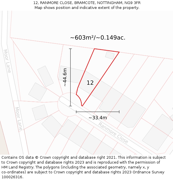 12, RANMORE CLOSE, BRAMCOTE, NOTTINGHAM, NG9 3FR: Plot and title map