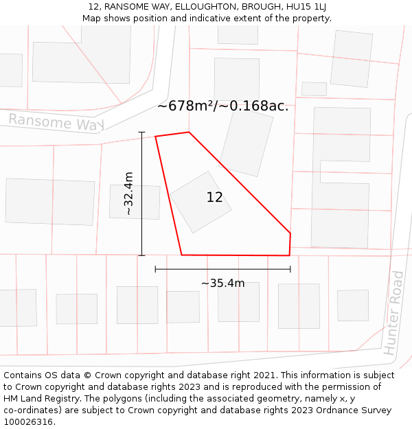 12, RANSOME WAY, ELLOUGHTON, BROUGH, HU15 1LJ: Plot and title map
