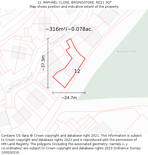 12, RAPHAEL CLOSE, BASINGSTOKE, RG21 3QT: Plot and title map