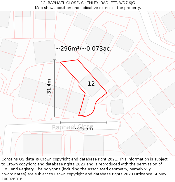 12, RAPHAEL CLOSE, SHENLEY, RADLETT, WD7 9JG: Plot and title map