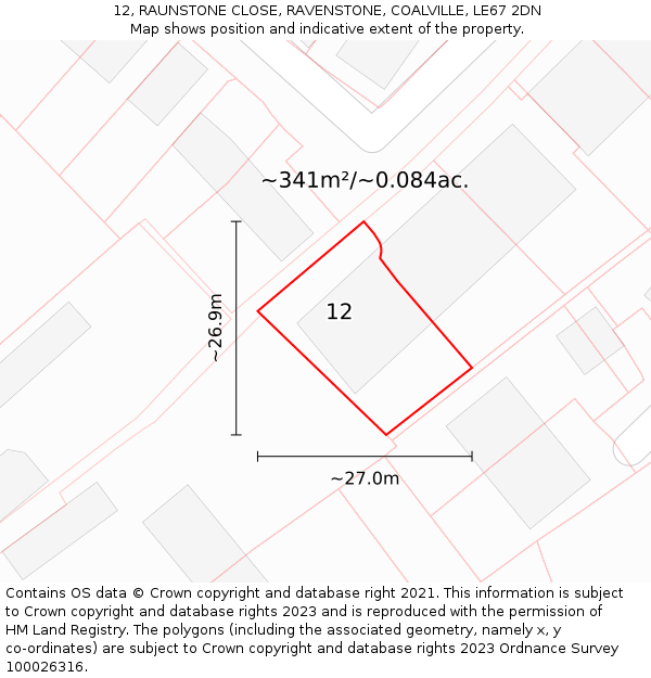 12, RAUNSTONE CLOSE, RAVENSTONE, COALVILLE, LE67 2DN: Plot and title map