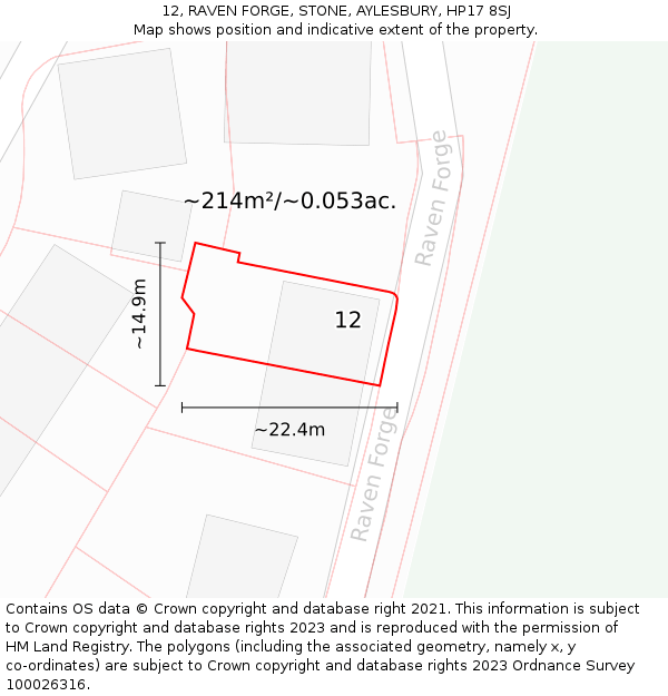 12, RAVEN FORGE, STONE, AYLESBURY, HP17 8SJ: Plot and title map