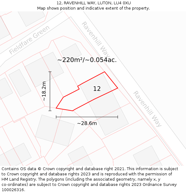 12, RAVENHILL WAY, LUTON, LU4 0XU: Plot and title map