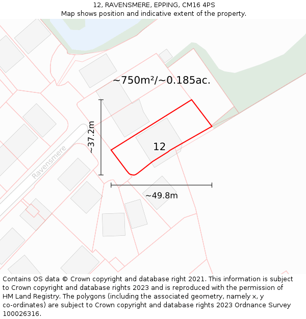12, RAVENSMERE, EPPING, CM16 4PS: Plot and title map