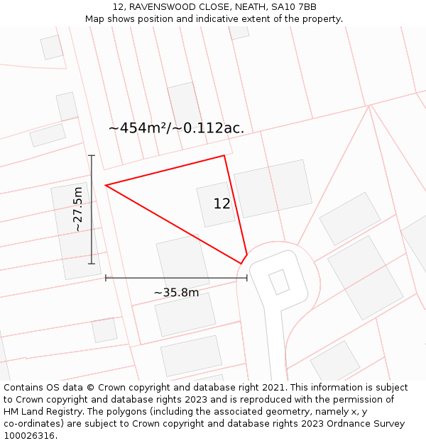 12, RAVENSWOOD CLOSE, NEATH, SA10 7BB: Plot and title map