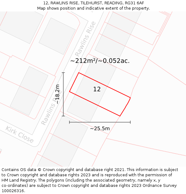 12, RAWLINS RISE, TILEHURST, READING, RG31 6AF: Plot and title map