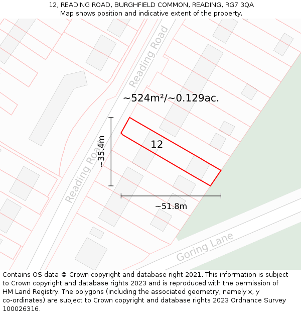12, READING ROAD, BURGHFIELD COMMON, READING, RG7 3QA: Plot and title map