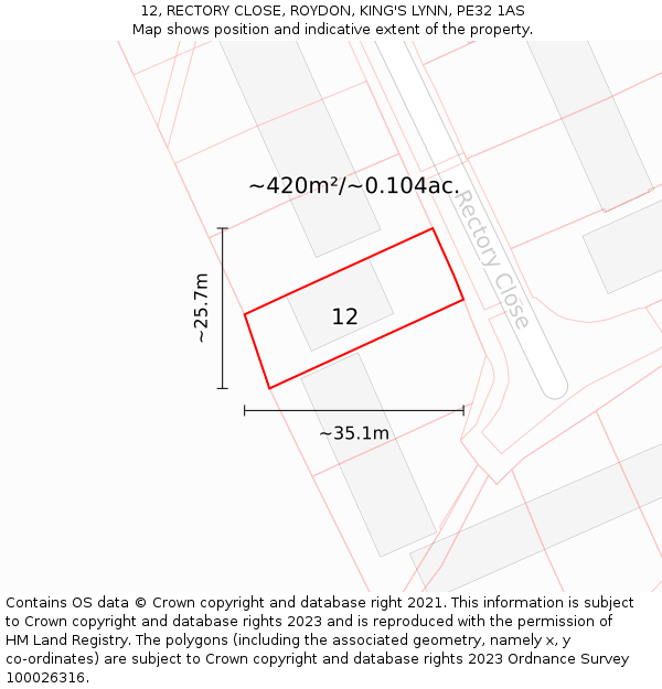 12, RECTORY CLOSE, ROYDON, KING'S LYNN, PE32 1AS: Plot and title map