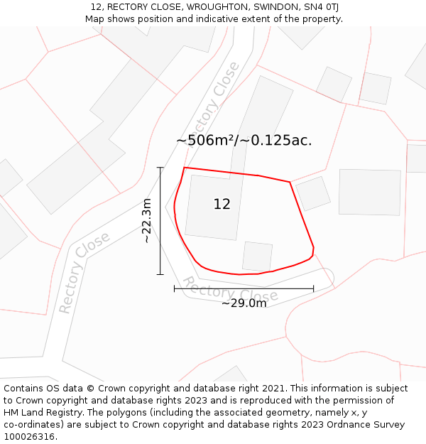 12, RECTORY CLOSE, WROUGHTON, SWINDON, SN4 0TJ: Plot and title map