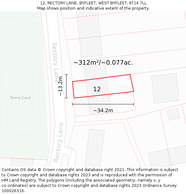 12, RECTORY LANE, BYFLEET, WEST BYFLEET, KT14 7LL: Plot and title map