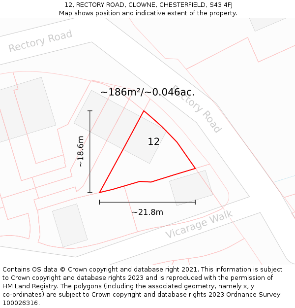 12, RECTORY ROAD, CLOWNE, CHESTERFIELD, S43 4FJ: Plot and title map