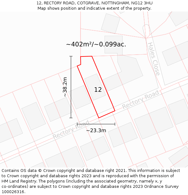 12, RECTORY ROAD, COTGRAVE, NOTTINGHAM, NG12 3HU: Plot and title map