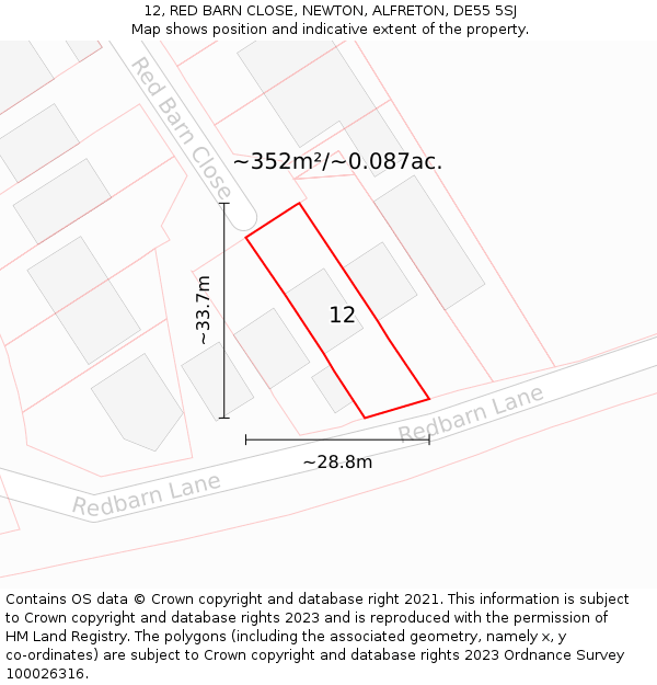 12, RED BARN CLOSE, NEWTON, ALFRETON, DE55 5SJ: Plot and title map