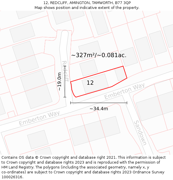 12, REDCLIFF, AMINGTON, TAMWORTH, B77 3QP: Plot and title map