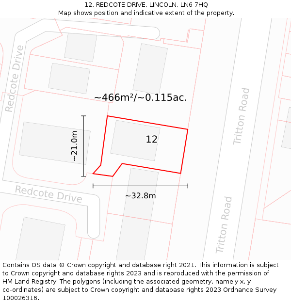 12, REDCOTE DRIVE, LINCOLN, LN6 7HQ: Plot and title map