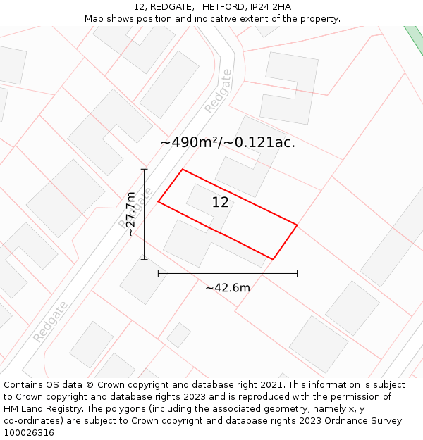 12, REDGATE, THETFORD, IP24 2HA: Plot and title map