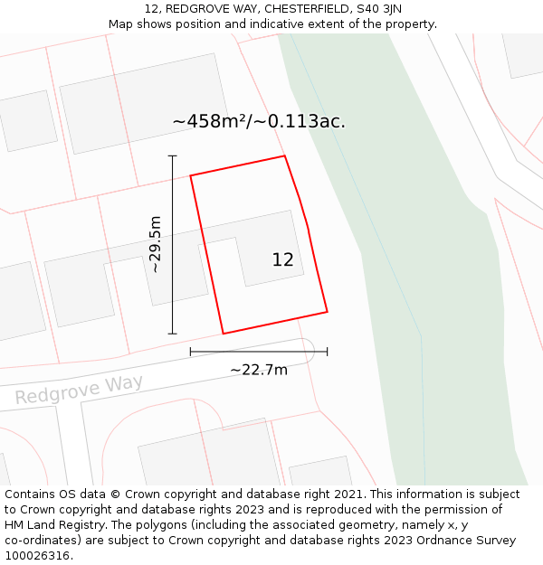 12, REDGROVE WAY, CHESTERFIELD, S40 3JN: Plot and title map