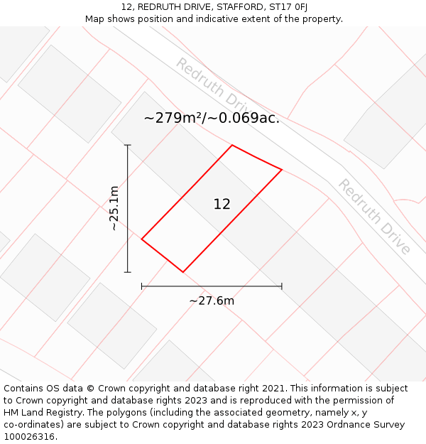 12, REDRUTH DRIVE, STAFFORD, ST17 0FJ: Plot and title map