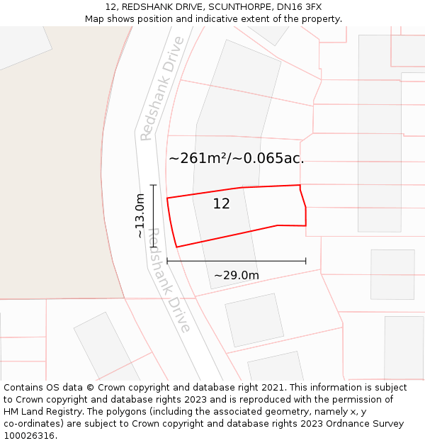 12, REDSHANK DRIVE, SCUNTHORPE, DN16 3FX: Plot and title map