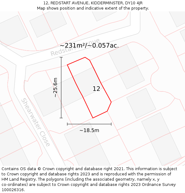 12, REDSTART AVENUE, KIDDERMINSTER, DY10 4JR: Plot and title map