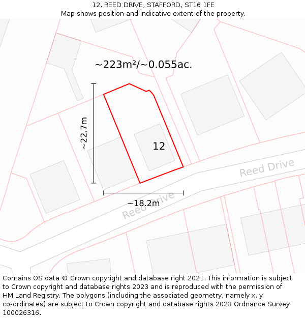 12, REED DRIVE, STAFFORD, ST16 1FE: Plot and title map