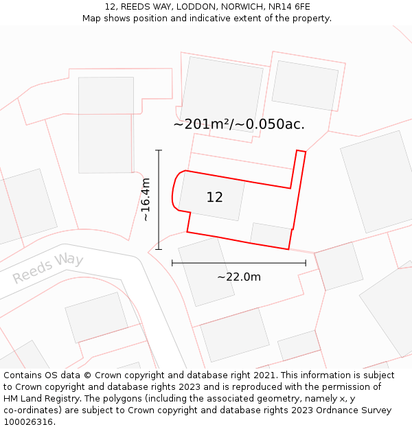 12, REEDS WAY, LODDON, NORWICH, NR14 6FE: Plot and title map