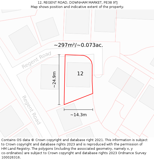 12, REGENT ROAD, DOWNHAM MARKET, PE38 9TJ: Plot and title map