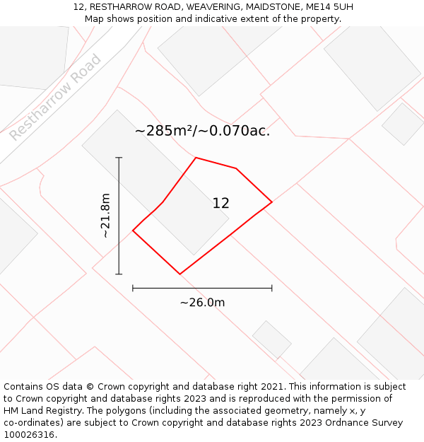 12, RESTHARROW ROAD, WEAVERING, MAIDSTONE, ME14 5UH: Plot and title map